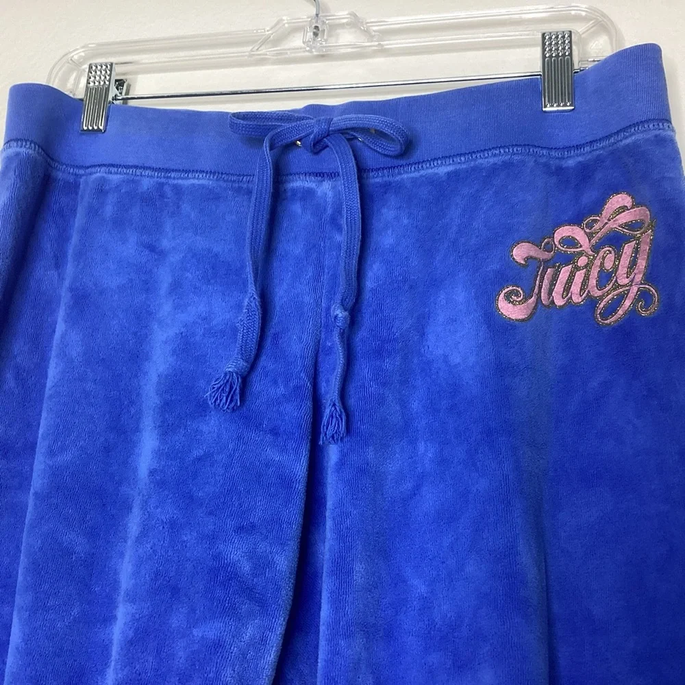 Juicy Couture Blue Velour Wide Leg Track Pants USA Lg - Picture 5 of 8